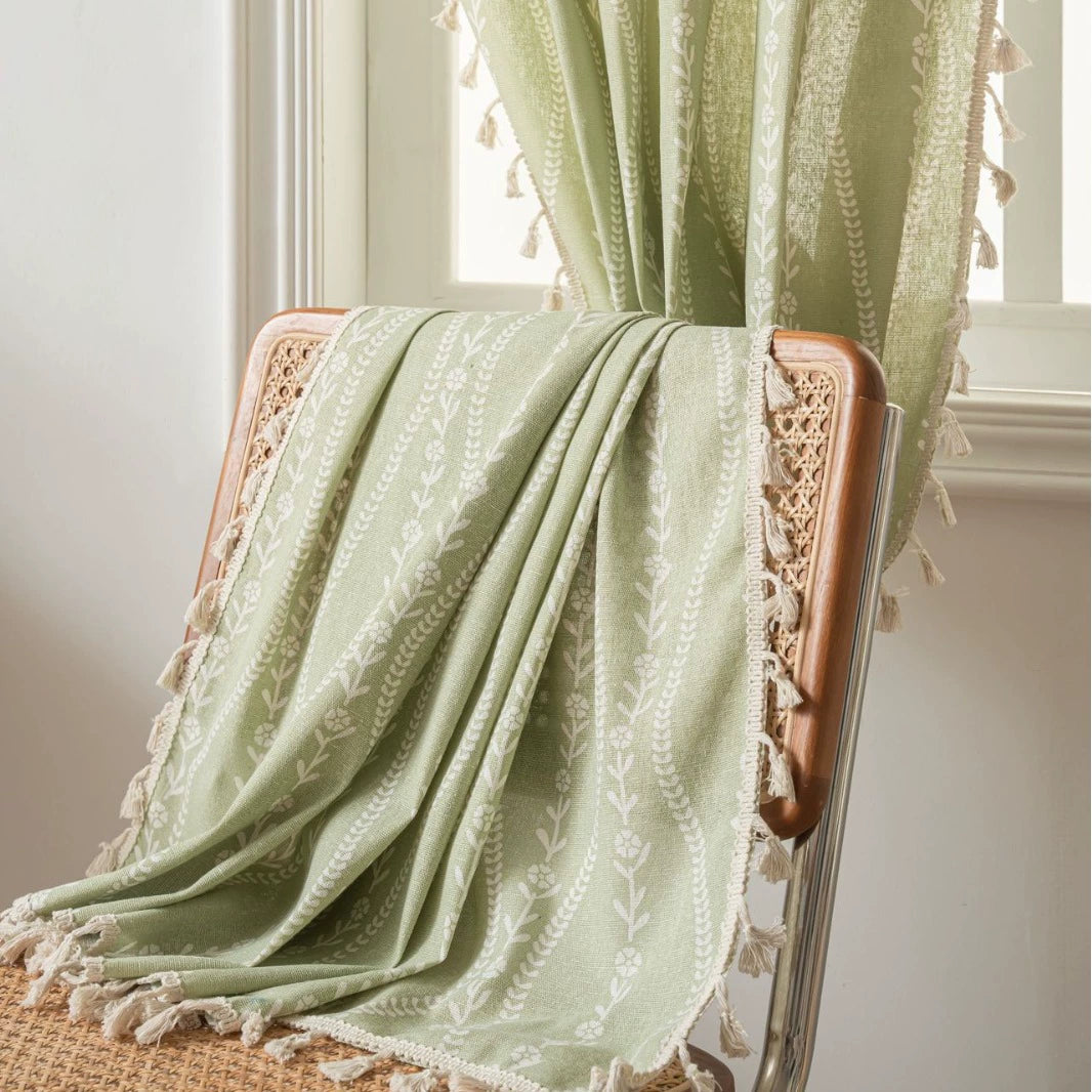 Tri-Color Curved Print Fringe Curtains