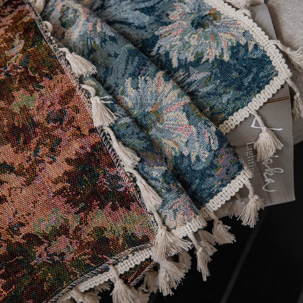 Blue Oil Painting Floral Jacquard Curtains