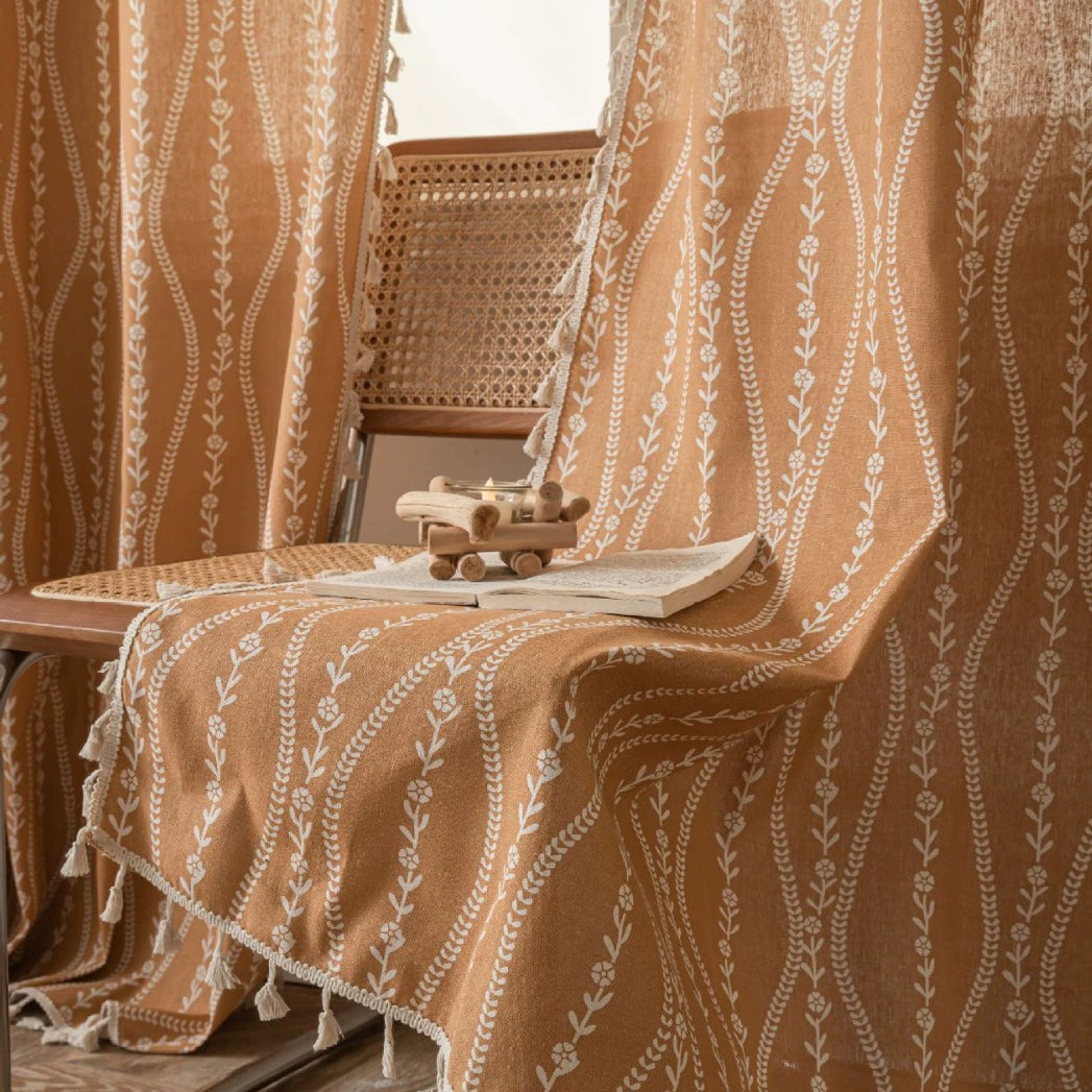 Tri-Color Curved Print Fringe Curtains