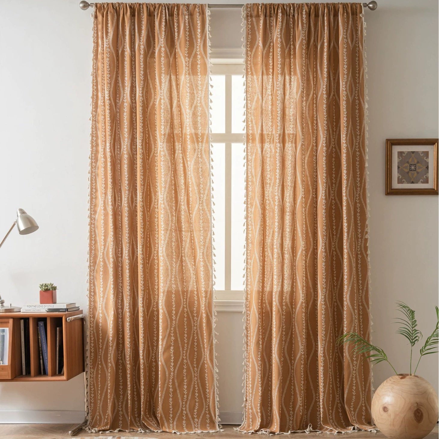 Tri-Color Curved Print Fringe Curtains