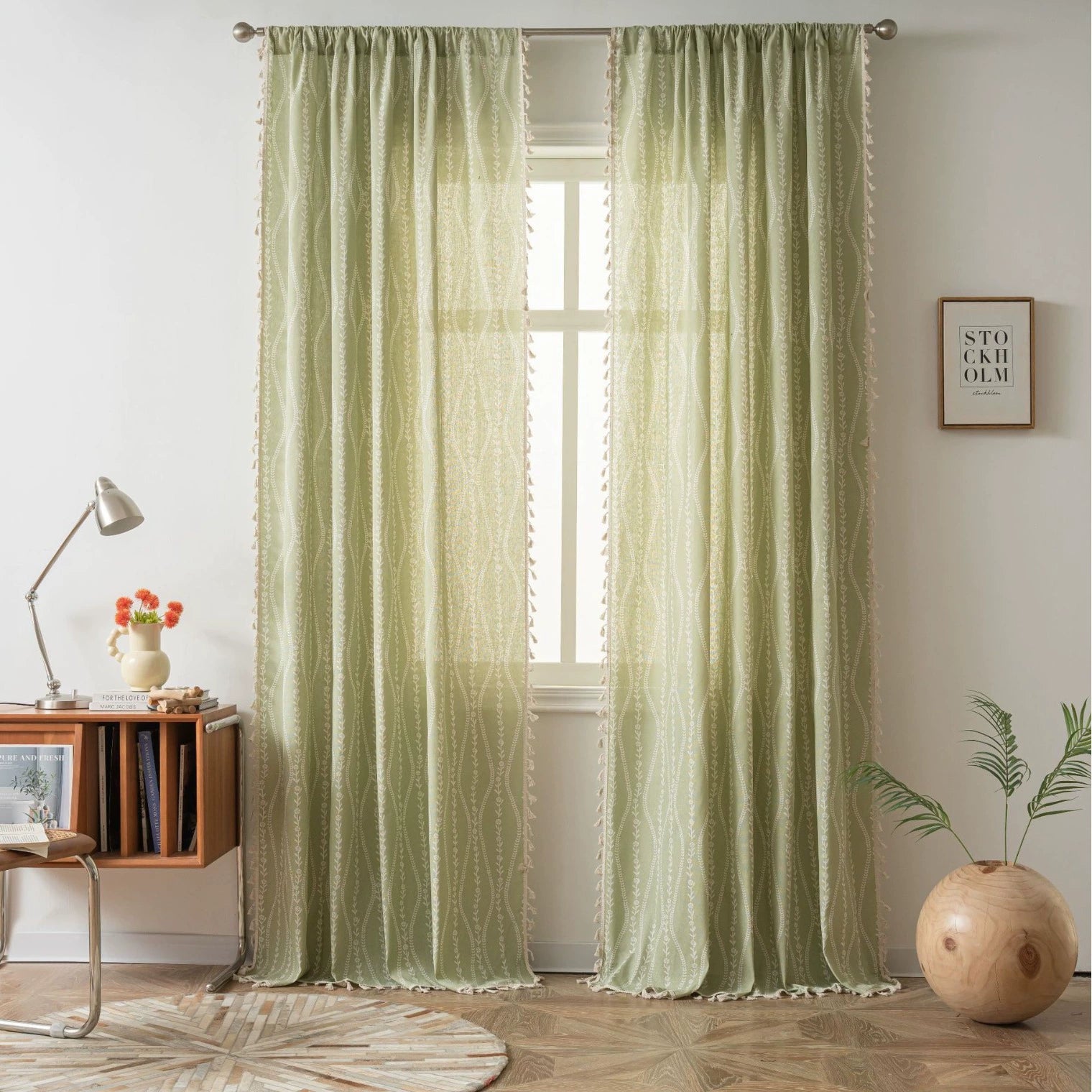 Tri-Color Curved Print Fringe Curtains