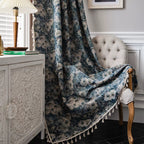 Blue Oil Painting Floral Jacquard Curtains